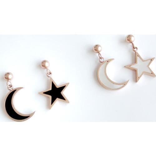 YUN RUO 2018 New Arrival Fashion Star Moon Shell Stud Earring Rose Gold Color Woman Gift Titanium Steel Fine Jewelry Never Fade
