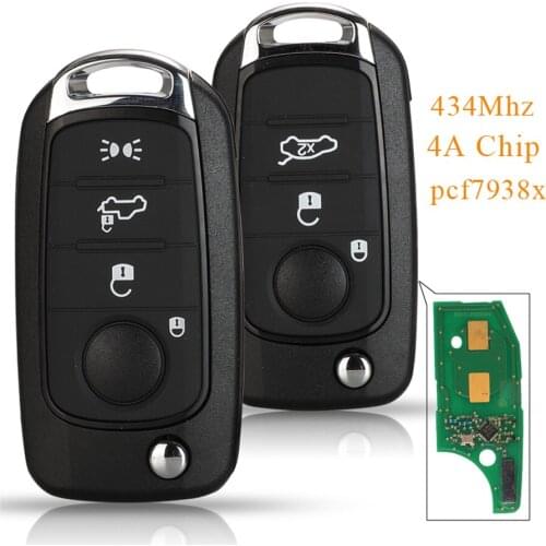Kutery 3/4 Buttons Replacement Smart Remote Car Key Fob 434Mhz 4A Pcf7938x For Fiat Tipo Toro 500X Nuovo Grazie