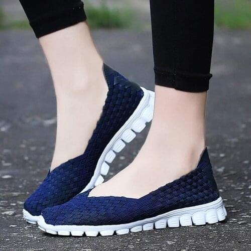 Slip-on Woven Women Running Shoes Ladies Sneakers 2021 Sports Shoes Woman Sneakers Sport Blue Summer Footwear Trainers GME-1807