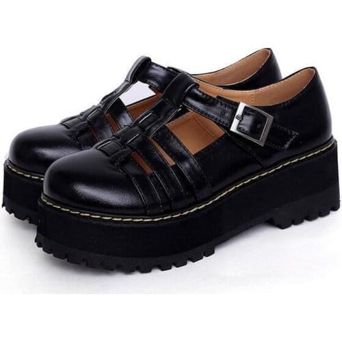 Roman Womens Mid Chunky Creepers Heel Platform Shoes Summer Strap Sandals Casual Gothic Black Oxfords 7Styles C296