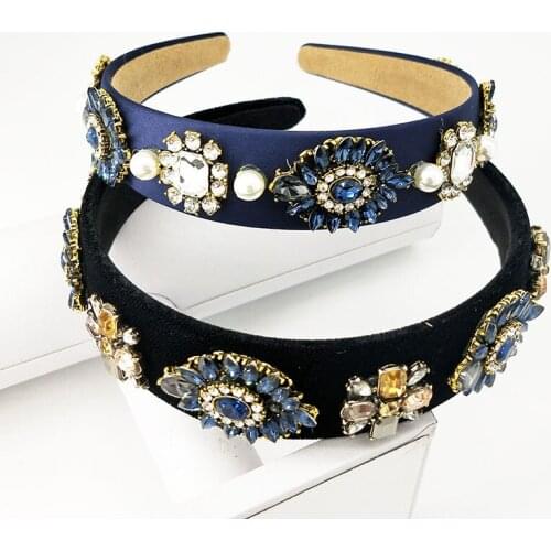 Crystal Rhinestone blue Headbands Chic Baroque Headband Gold Women Party Nightclub Crown Headwear Wedding Crown
