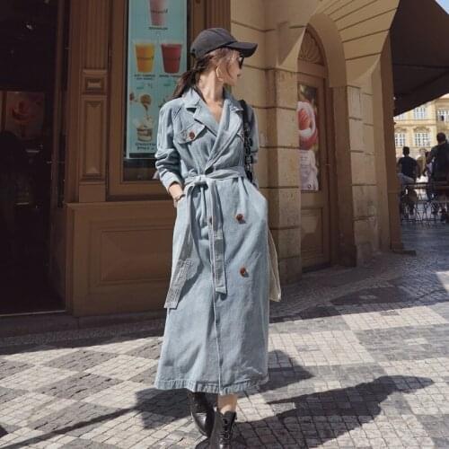 Womens Autumn Coat Solid Womens Windbreaker Casual Cowboy Womens Long Trench Coat Button Sashes Womens Windbreaker 2021