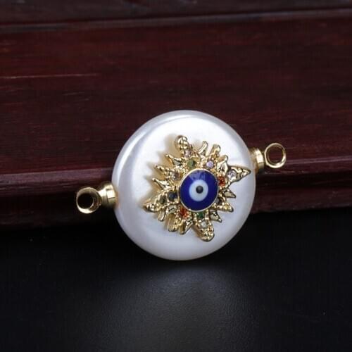 Gold cz paved evil eye blue eye cross hamsa protection charm collection round pearl bead connector for women jewelry gift making