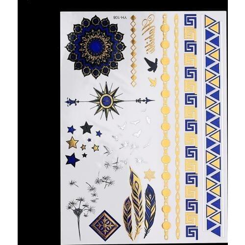 1pc Flash Sexy Products Metallic Waterproof Tattoo Gold Silver YH-108 Fashion Flower Feather Bracelet Temporary Tattoo Stickers