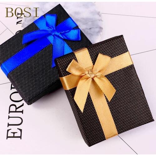 1pc box Engagement Ring For Earrings Necklace Bow box high quality Square jewelry organizer Display Gift Box Holder brown navy