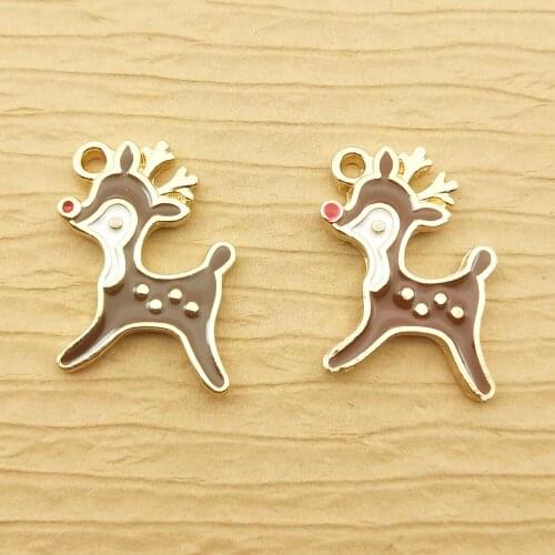 10pcs 14x20mm enamel deer charm for jewelry making cute earring pendant bracelet necklace charms diy finding