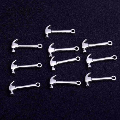10PC Chic Silver Plated Hammer Tools Charms Pendants For Bracelet Necklace Jewelry Making Diy Craft Charms Handmade Accessories