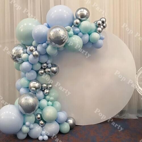101pcs Mint Blue Macaroon Balloon Garland Arch Kit Metallic Silver Balloons For Baby 1st Happy Birthday Party Supplies