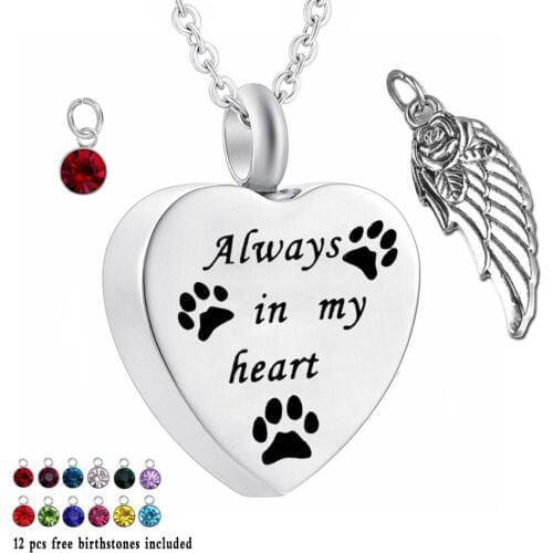 Always in my heart 12 Piece Birthstone Crystal Urn Necklace Heart Memorial Keepsake Holder Pendant Ashes Cremation Jewelry