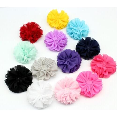 12pcs chiffon Flower 45mm small fabric flower with blank pad center headband flower hair clip diy mix color or you choose