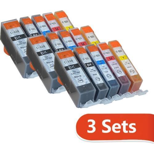 15pcs Compatible Ink Cartridge for Canon Inkjet PGI520 CLI521 for PIXMA IP3600 IP4600 IP4700 MX860MX870/MP540