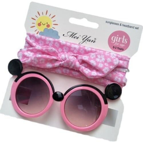 2 Pcs/Set Anti-UV Cartoon Glasses Knotted Bow Printing Headband Children Baby Sunglasses Hair Band Kit Kids Photo Props
