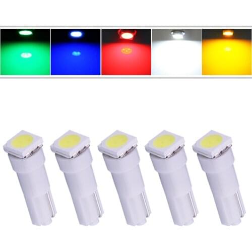 20pcs T5 LED Bulb Car Interior Light 1 SMD 5050 Dashboard Wedge leds t5 Car Light Lamp Red Blue Green Blue White Auto 12V