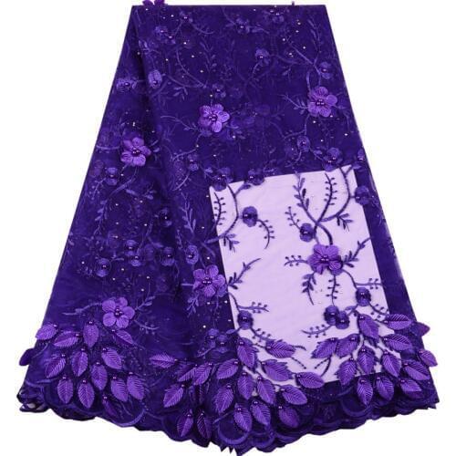 2019 Purple Embroidery Textile Floral Tulle Dress Fabric Women 3D Flower Lace Embroidered Fabric Net Lace Fabric Blue ColorS1428