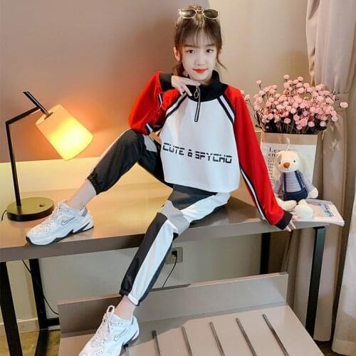 2021 Kids Girls Sets Black Sweatshirts + Reflective Sweatpant 2pcs Suits Harem Pants Sports Outfits Tracksuit 4-12 Years