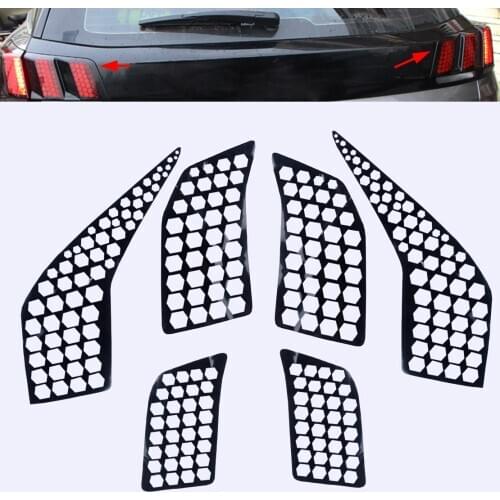 6pcs PVC Car Rear Tail Light Lamp Honeycomb Stickers Decals Fit For Peugeot 5008 2017 2018 Accessories