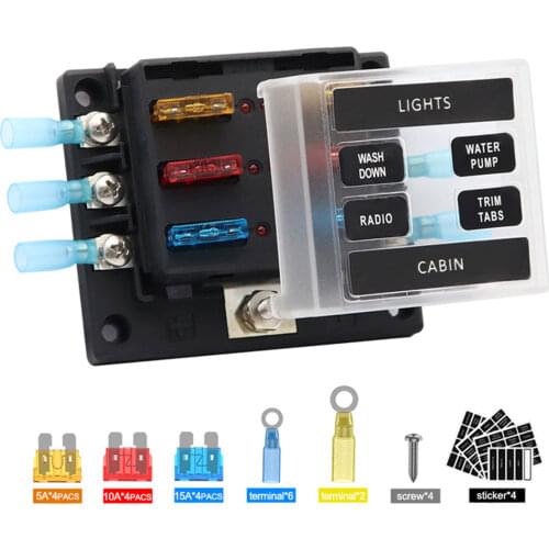 6 Way Fuse Box 32V Max LED Indication Fuse Block Holder with Plastic Cover Work for Auto Car Boat Motorcycle Truck Bus