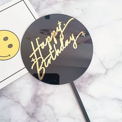 Happy Birthday Acrylic Cake Topper Gold Foil Round Hexagon Cake Topper For Kids Birthday Party Cake Decorations Dessert Supply