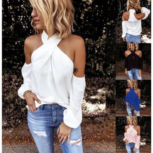Off shoulder white blouse shirt Women bodycon blouse elegant summer sexy shirt 2020 female blusas tops & tees