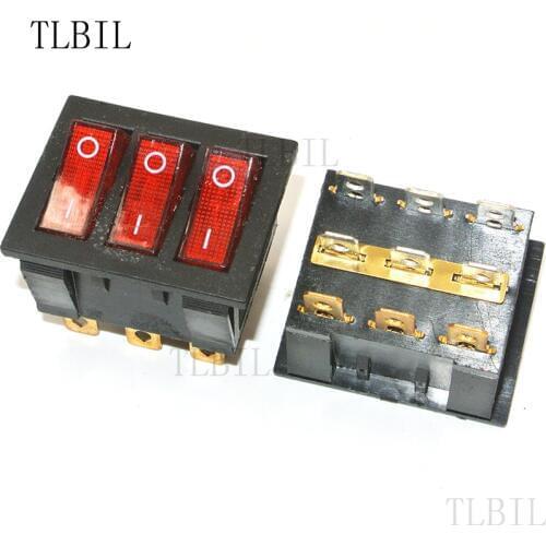 KCD3 34*40 Big Rocker Switches With Red Ligh Three-Way Switch 9 Pin 2 Position multi-knife single-throw 16A/30A 250V AC ON-OFF