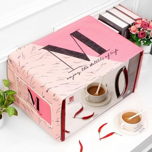Nordic Geometric Pattern Cotton and Linen Microwave Oven Cover with Storage Bag Dust Cover Anti Oil