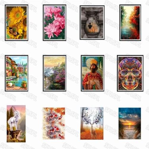 Diy Diamond Painting Day Yellow Sunflowers Delicate Flowers Beautiful Natural Scenery Pond Koi Forest Elk Hanging Paintings