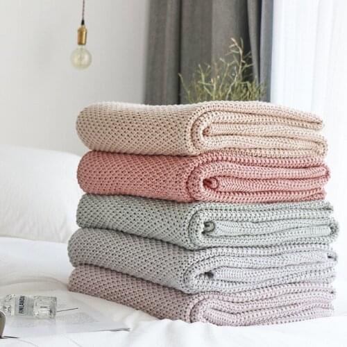 Cotton Knitted Blanket Spring Autumn Thick Warm Blanket Nordic Style Solid Simple Fashion Knitted Blankets Leisure Light luxury