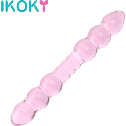 IKOKY Glass Dildo Dual Head Anal Plug Butt Stimulation Prostate Massage Large Penis Sex Toys for Women Female Masturbation