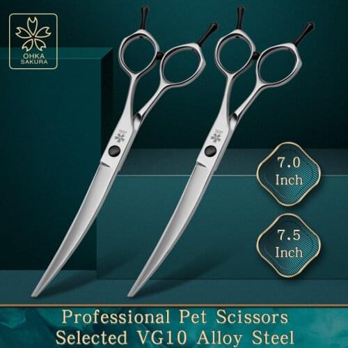 Cherry pet curved scissors 7.0 7.5 inch selected vg10 material black tail black screw up curved scissors Down Warped dog hair
