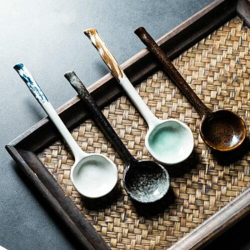 Chinese retro style Bump texture Ceramic spoon China porcelain Coffee soup spoon Tableware Kitchen utensils
