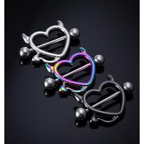 3 Colors Nipple Rings Nipple Ring Piercing Women Stainless Steel Devil Heart Nipple Shield Cover Barbell Christmas Gift