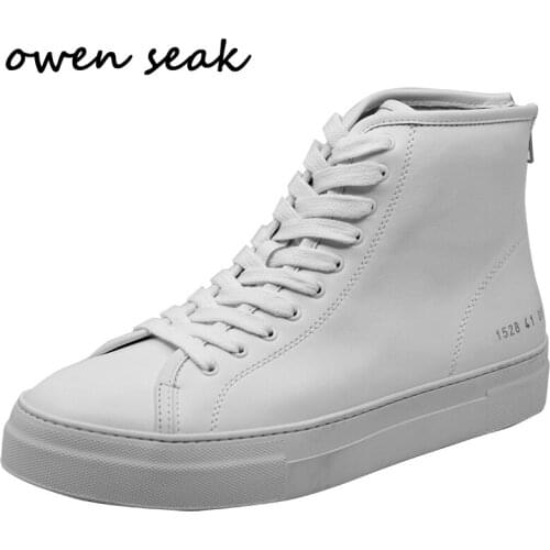 Owen Seak Men Casual Shoes Luxury Trainers Loafers Cow Leather Lace Up High Street Wear Sneakers Spring White Black Flats Shoes