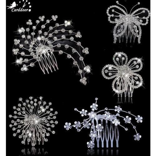Carddoor Fashion Crystal Hair Combs Rhinestone Bridal Hair Jewelry Charm Floral Women Party Hairpins Wedding Hair Accessories