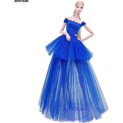 Royal Blue Fashion Doll Outfits Dress For Barbie Clothes Multi-layer Wedding Dresses 1/6 BJD Dolls Accessories Kids Toys