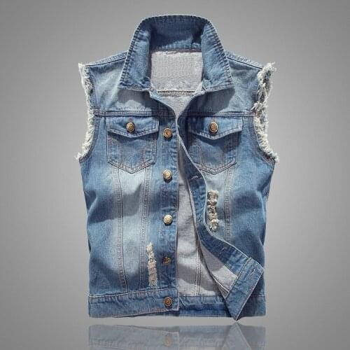 Sleeveless Jacket Male Tank Plus Size 6Xl 2021 Ripped Jean Jacket Mens Denim Vest Hip Hop Jean Coats Waistcoat Men Cowboy Brand
