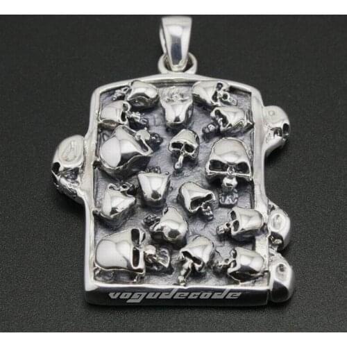 925 Sterling Silver Graveyard Skull Tag Mens Biker Rock Punk Pendant 8C003 (Pendant Only, No Chain)