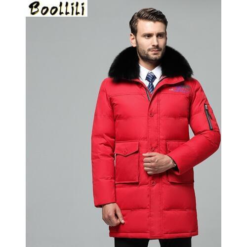Boollili Mens Down Jacket Long Winter Coat Men Real Fox Fur Collar Plus Size Puffer Jacket Warm Doudoune Homme