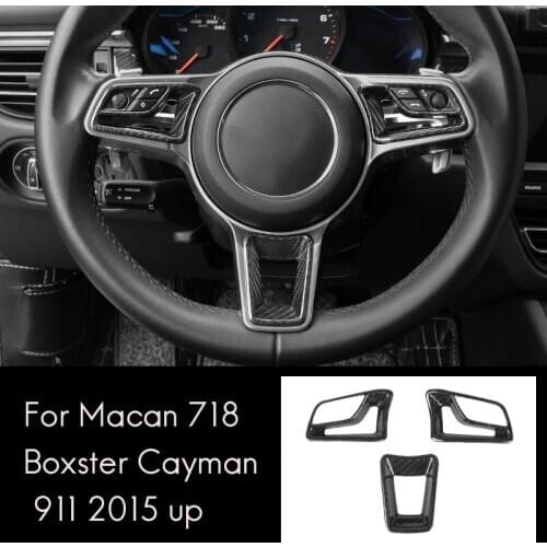 Car Steering Wheel Button Switch Frame Cover Decor Trim Sticker for -Porsche 718 Boxster Cayman Macan 911 2015