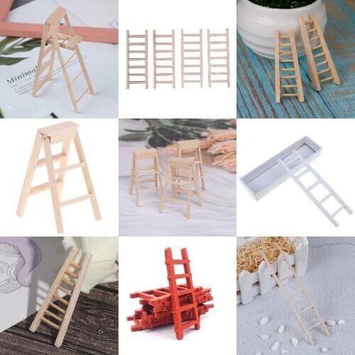 New Arrival 1:12 Dollhouse Miniature Furniture Wooden Ladder Doll House Decoration