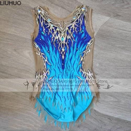 LIUHUO Rhythmic Gymnastics Dress Women Girls Blue Competition Dance Costumes Teens Ice Skating Dress Female Dancewear Wholesale