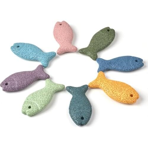 5pcs / bag natural colored volcanic rock pendant fish-shaped loose beads handmade DIY necklace bracelet jewelry accessories