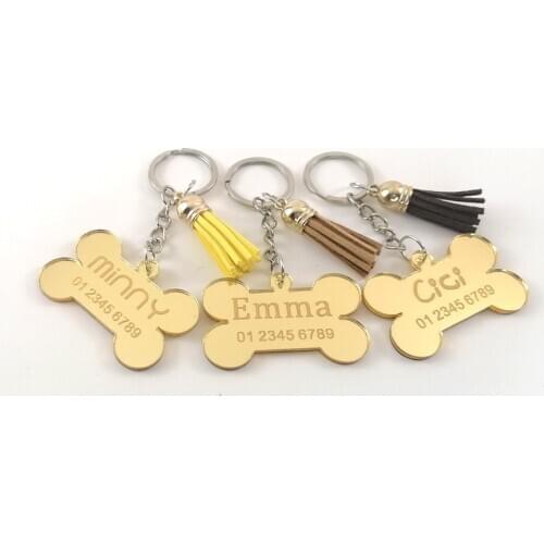 Customized 5pcs Laser Engraving Dog Bone Acrylic Pet Charm Pet Name Pendant Bone Necklace Collar Puppy cat collar accessory