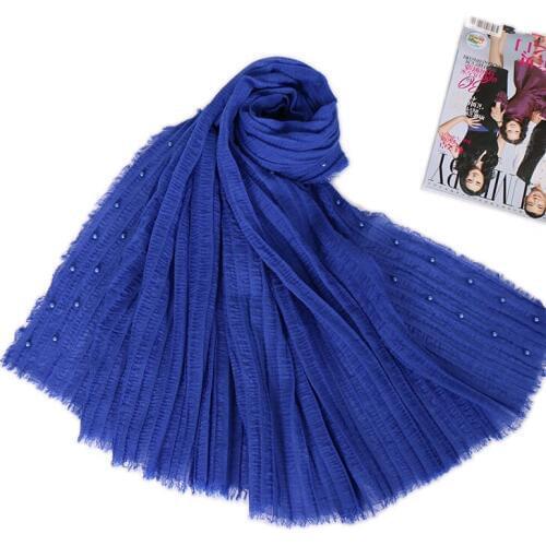 Plain Cotton Muslim Hijab Scarf Beading Wrinkled Women Soft Breathable Long Shawl Islamic Headscarf 200x90cm