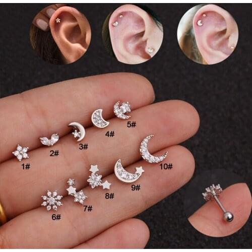 Jewelry Puncture Zircon Star Flower Piercing Earrings Ear Bone Moon Hoop stud
