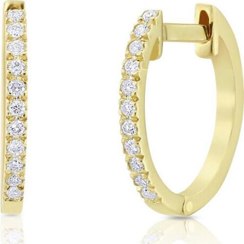 Tiny Real Natural Diamond Huggies Earrings 10MM Inner Diameter 14K Yellow Gold For Women Party Anniversary