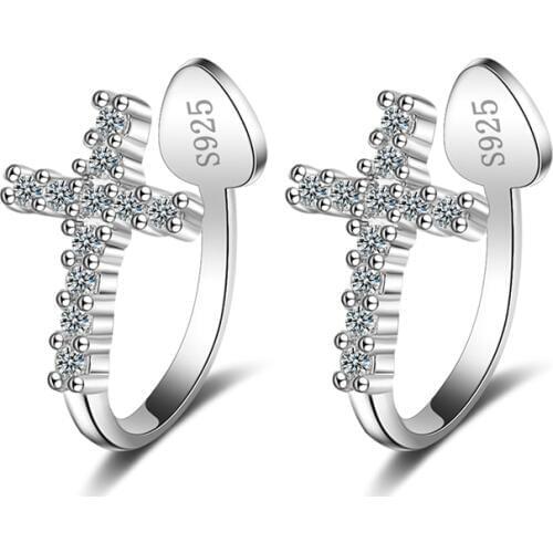 Small Cross Crystal Zirconia Silver Color Clip Earrings Cuff Clip Earrings Without Piercing Party Jewelry Gifts for Women Girls