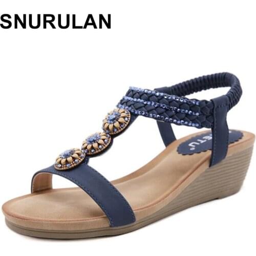 SNURULAN 2021Summer Shoes Women Wedges Sandals Soft Comfortable Women Sandals Casual Woman Summer Holiday Shoes Wedge Heel 4cm