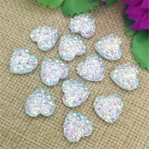 40PCS AB Resin 12mm Heart Resin Flatback Rhinestone Scrapbook Crafts