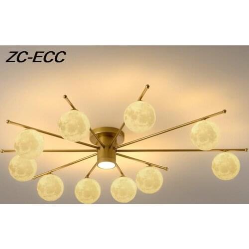 ZC-ECC LED ceiling lamp 8/10 Heads Modern Living Room 3D Printed Moon Decor Lighting Suspension Bedroom Lamp Free Shipping