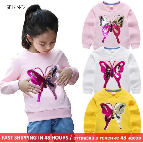 Baby Girls Sweatshirts Color Change Butterfly Winter Spring Autumn Children Hoodies Long Sleeves Sweater Kids T-shirt Clothes